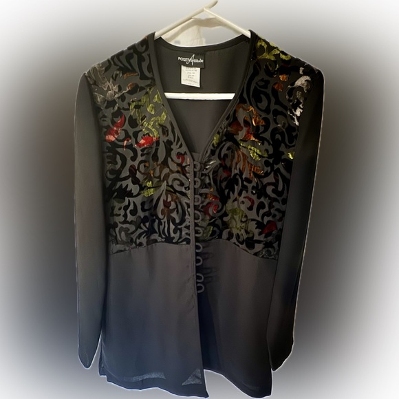 Vintage 90s style Positive Attitude whimsigoth velvet burnout jacket or shirt - Picture 3 of 4